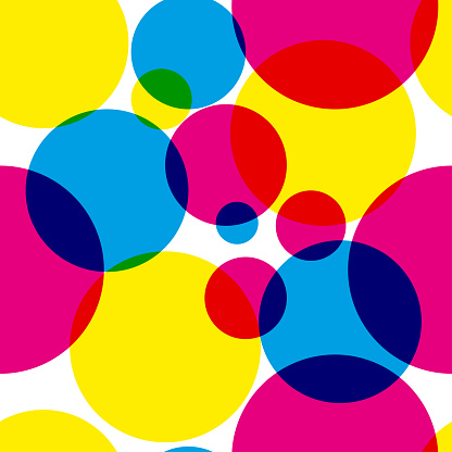 Seamless pattern with circles with CMY and RGB colors