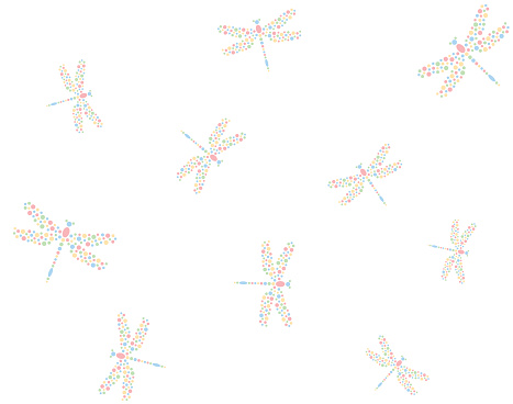 Seamless pattern with color dragonfly. Simple background with dotted dragonflys.