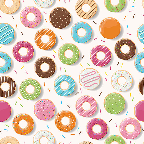 Seamless pattern with colorful tasty glossy donuts vector art illustration