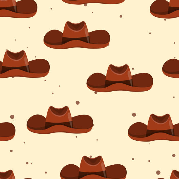 Seamless pattern with Cowboy hat on color background. Vector drawing illustration for icon, game, packaging, fabric, textile. Wild west, western, cowboy concept Seamless pattern with Cowboy hat on color background. Vector drawing illustration for icon, game, packaging, fabric, textile. Wild west, western, cowboy concept. cowboy hat template stock illustrations