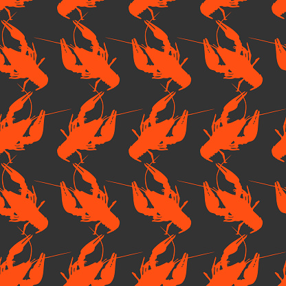 Seamless pattern with crayfish. Endless crawfish background. Vector illustration.