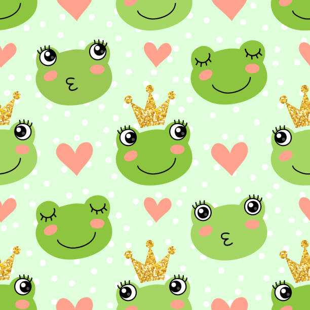 Seamless pattern with cute frogs and crowns Seamless pattern with cute frogs and crowns vector illustration cute frog stock illustrations