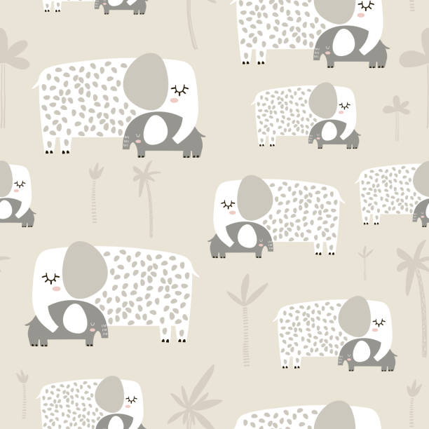 Seamless pattern with cute mom and baby elephant. Creative childish texture. Great for fabric, textile Vector Illustration Seamless pattern with cute mom and baby elephant. Creative childish texture. Great for fabric, textile Vector Illustration mother patterns stock illustrations