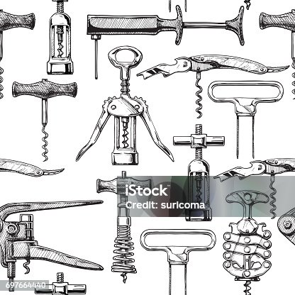 istock Seamless pattern with different corkscrews 697664440