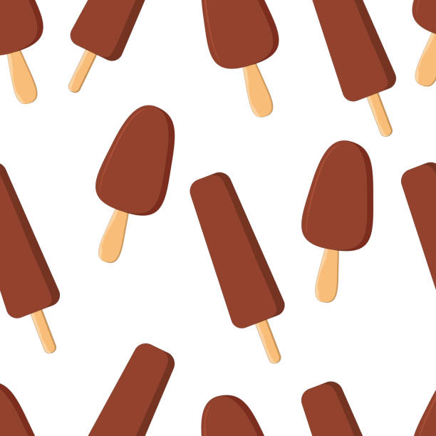 ilustrações de stock, clip art, desenhos animados e ícones de seamless pattern with different types of chocolate ice cream and popsicles - bolos de chocolate