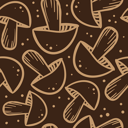Seamless pattern with hand drawn  mushrooms. Vector illustration