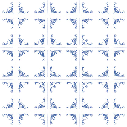 Seamless pattern with Dutch ornaments (Deflt blue style)
