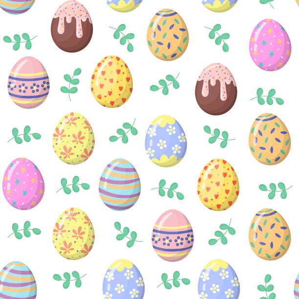 Seamless pattern with easter eggs, cartoon style vector Seamless pattern with easter eggs, cartoon style vector easter sunday stock illustrations