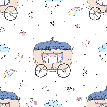 Seamless pattern with fairy tale carriage vector illustration