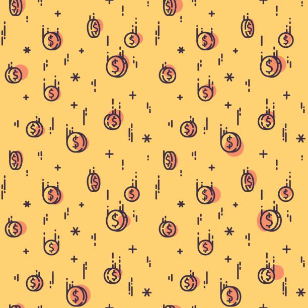 Seamless pattern with falling coins. Seamless pattern with falling coins. Money rain background. Vector flat line design money background stock illustrations