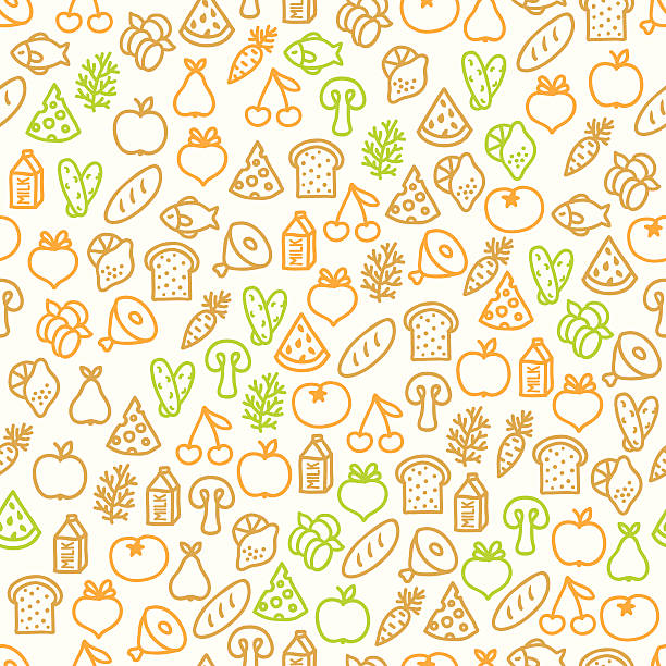 Seamless pattern with food elements Food icons supermarket backgrounds stock illustrations