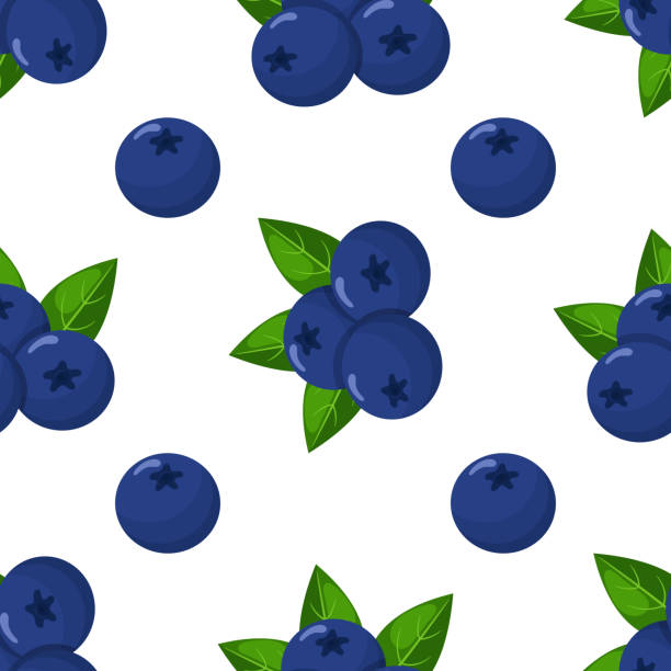 Seamless pattern with fresh bright exotic blueberries on white background. Summer fruits for healthy lifestyle. Organic fruit. Cartoon style. Vector illustration for any design. Seamless pattern with fresh bright exotic blueberries on white background. Summer fruits for healthy lifestyle. Organic fruit. Cartoon style. Vector illustration for any design. bilberry fruit stock illustrations