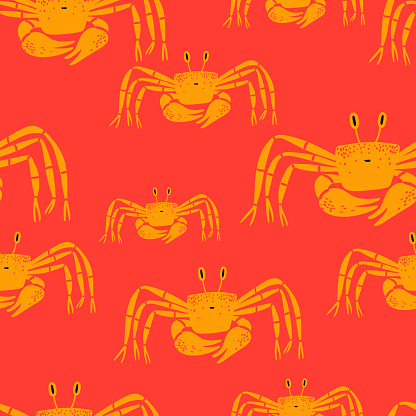 Seamless pattern with funny crab