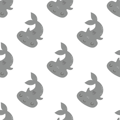 seamless pattern with hammerhead shark in cartoon style