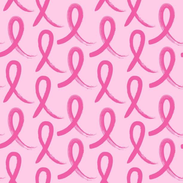 бесшовный узор с нарисованной вручную розовой лентой. - breast cancer stock illustrations