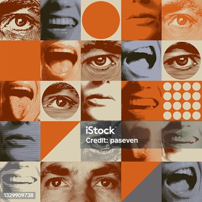 istock Seamless pattern with human eyes and mouths 1329909738