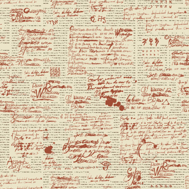 seamless pattern with illegible scribbles and blots Vector seamless pattern, abstract background with unreadable scribbles imitating handwritten text on the old newspaper page with blots and spots. Suitable for wallpaper, wrapping paper or fabric writing activity backgrounds stock illustrations