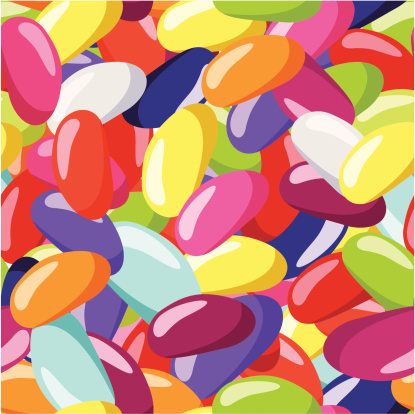Seamless pattern with jelly beans of various colors. Vector illustration.