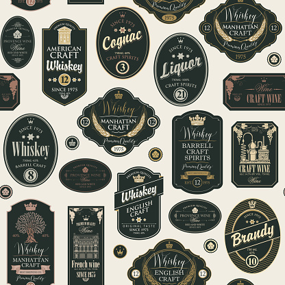 seamless pattern with labels for alcoholic drinks