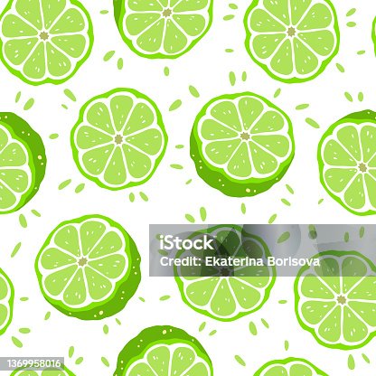 istock Seamless pattern with limes slices. Vector illustration 1369958016