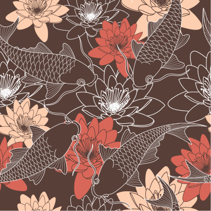 seamless pattern with lotus and chinese carps
