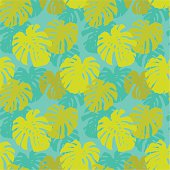 Seamless background pattern with leafs of tropical liana