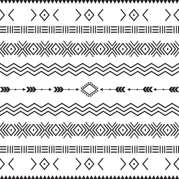 seamless pattern with motif Aztec tribal geometric shapes seamless pattern with motif Aztec tribal geometric shapes. seamless traditional textile bandhani sari border. creative seamless indiant bandhani textures border pattern symbols stock illustrations