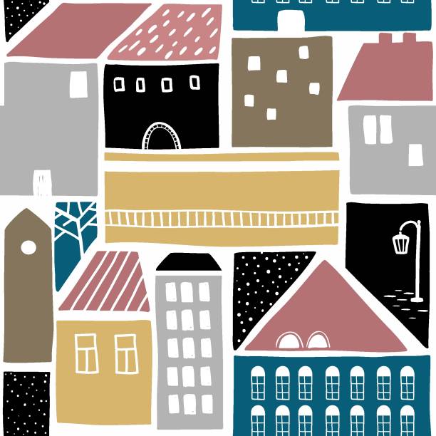 bildbanksillustrationer, clip art samt tecknat material och ikoner med seamless pattern with old town buildings. - villa sverige