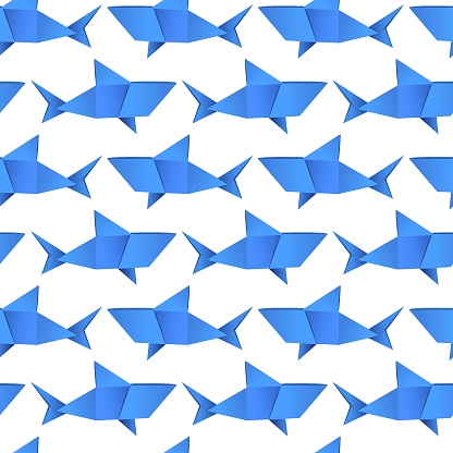 Seamless pattern with origami sharks. Vector illustration for fabric, print, clothing, wrapping paper, wallpaper