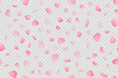 istock Seamless pattern with pink hearts on transparent background. Vector. 1203877655