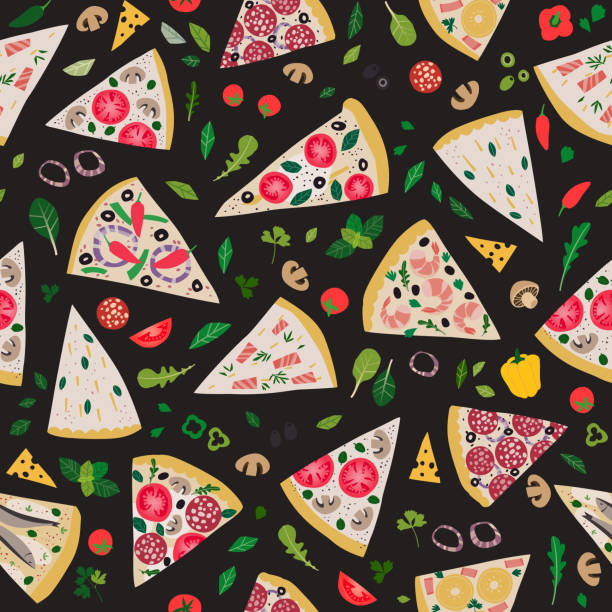 Seamless pattern with pizza slices Seamless pattern with pizza slices margherita stock illustrations