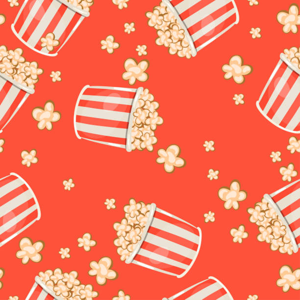 seamless pattern with popcorn on a red background seamless pattern with popcorn on a red background movie patterns stock illustrations