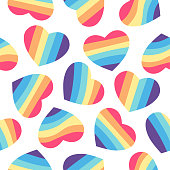 Seamless pattern with rainbow hearts. LGBT community symbol. Design element for Valentines cards or etc. LGBT and love theme. Gay parade background