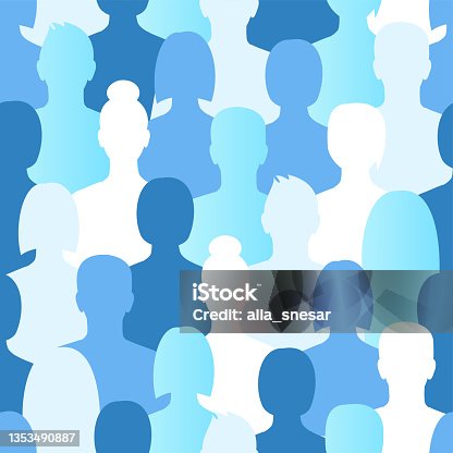 istock Seamless pattern with silhouette of different people. 1353490887