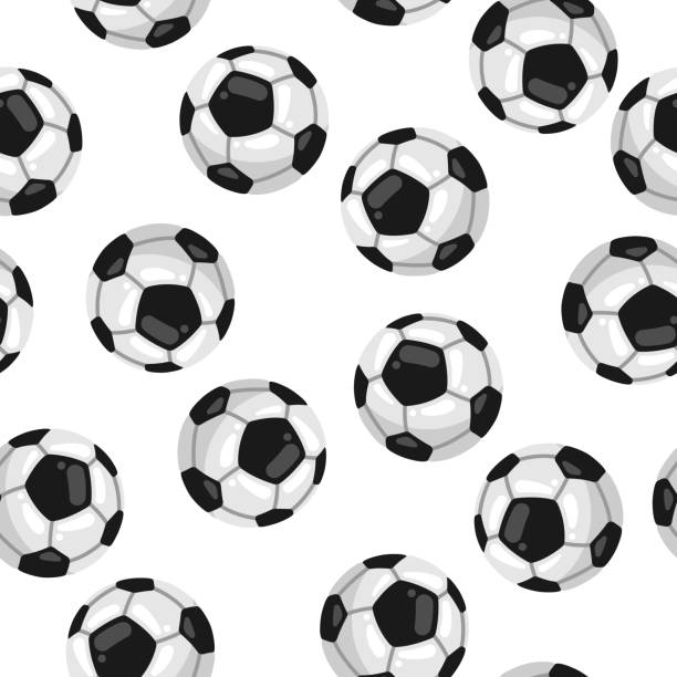 Seamless pattern with soccer balls in flat style. Seamless pattern with soccer balls in flat style. Stylized sport equipment background. background of a classic black white soccer ball stock illustrations