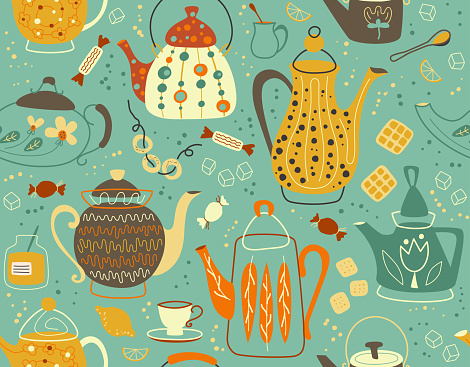 Seamless pattern with teapot.