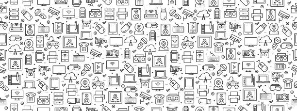 Seamless Pattern with Technology and Devices Icons Seamless Pattern with Technology and Devices Icons drone patterns stock illustrations