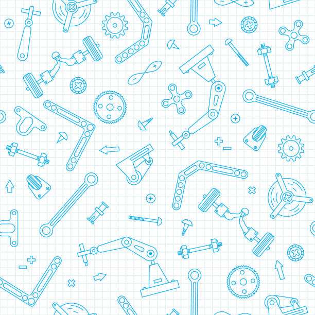 Seamless pattern with the details and gears for construction Robotics. Vector illustration Seamless pattern with the details and gears for construction Robotics. Vector illustration. robot patterns stock illustrations