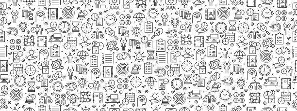 Seamless Pattern with Time Management Icons Seamless Pattern with Time Management Icons calendar backgrounds stock illustrations
