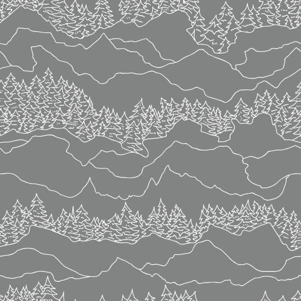 seamless pattern with trees and mountains seamless pattern with trees and mountains adventure drawings stock illustrations