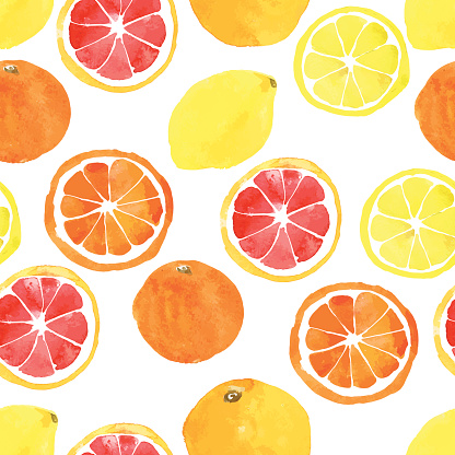 Seamless pattern with watercolor citrus: lemon, orange, grapefru
