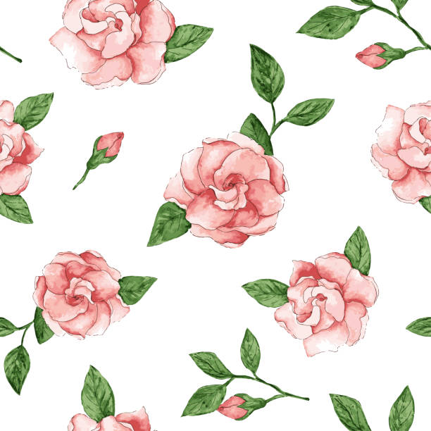 Seamless pattern with watercolor floral vector art illustration