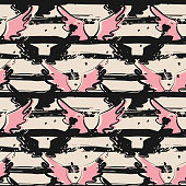 Seamless pattern with wings on stripes in grunge style for your design