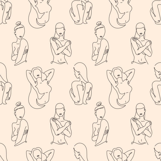 Seamless pattern with woman body in line art style. Elegant background with female linear silhouettes. Outline girls. Ideal for textile, beauty salon, makeup artist, stylist. Vector illustration. vector art illustration