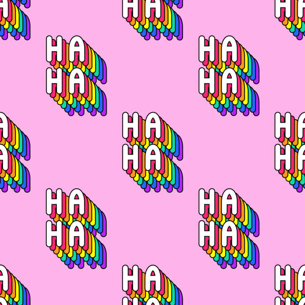 Seamless pattern with words “Ha-Ha” isolated on pink background. Text patches vector wallpaper. Quirky funny cartoon comic style of 80-90s. Seamless pattern with words “Ha-Ha” isolated on pink background. Text patches vector wallpaper. Quirky funny cartoon comic style of 80-90s. laugh stock illustrations
