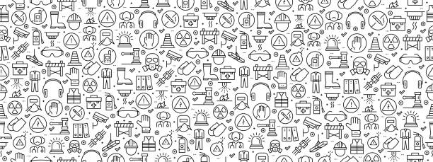 Seamless Pattern with Work Safety Icons Seamless Pattern with Work Safety Icons safety equipment stock illustrations