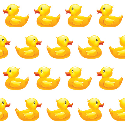 Seamless pattern with yellow rubber duck on white background