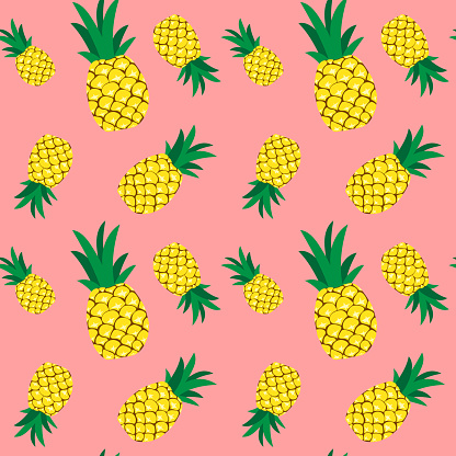 Seamless pineapple pattern illustration, pink background