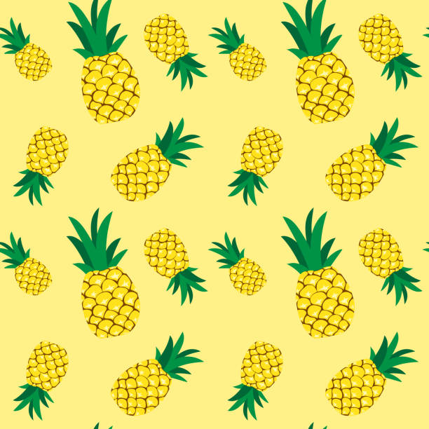 Seamless pineapple pattern illustration, yellow background vector art illustration