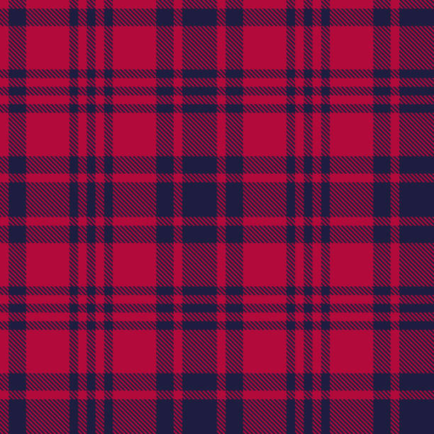 Seamless plaid pattern in dark blue and red stripes. Seamless plaid pattern in dark blue and red stripes.  Checkered fabric texture print. Vector flat illustration. checked pattern stock illustrations